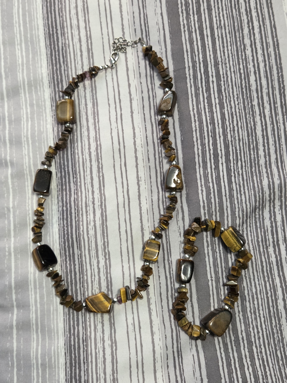 Bohemian Tiger’s Eye Gemstone Chip Necklace & Bracelet Set – Earthy Protection